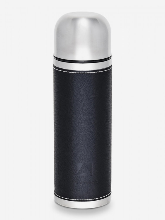 Термос для напитков, пробка с кнопкой, с кожаной вставкой на корпусе. Объем 0,7 л.
