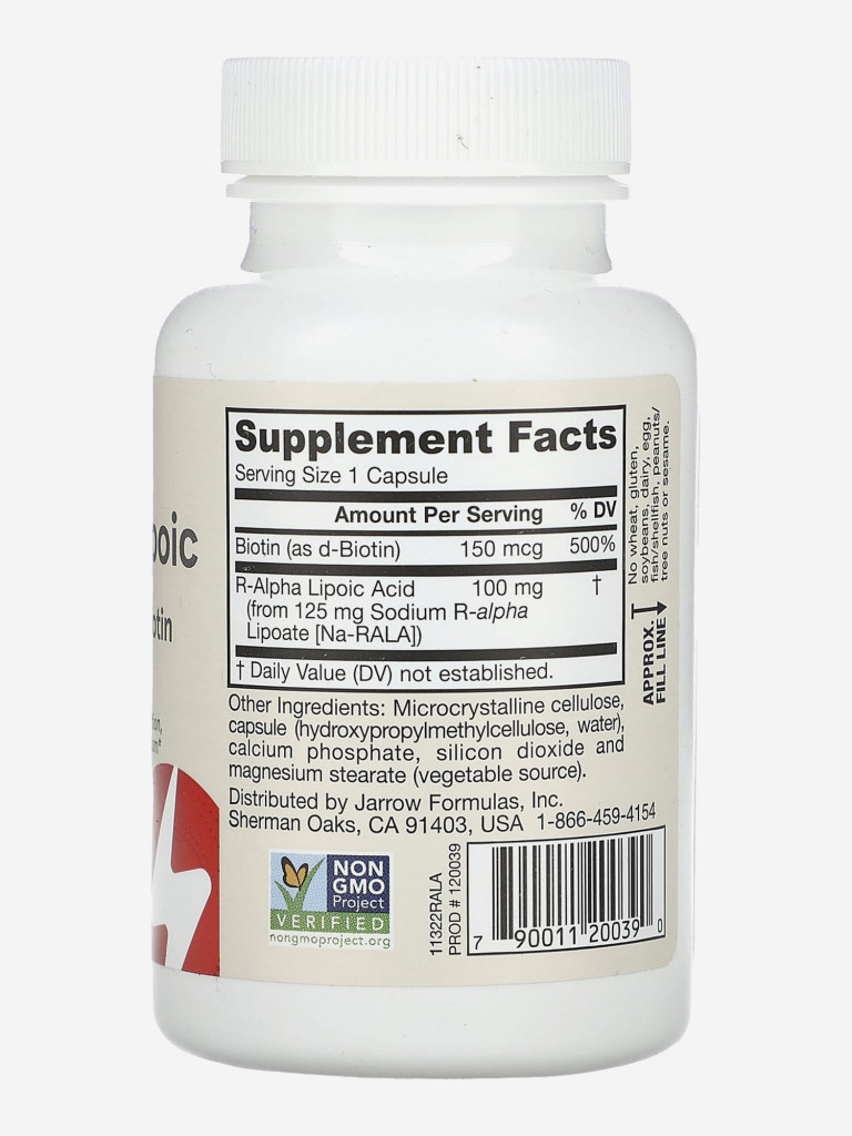 Антиоксидант, R альфа липоевая кислота 100 мг с биотином, Jarrow Formulas R-Alpha Lipoic Acid + Biotin, 60 caps