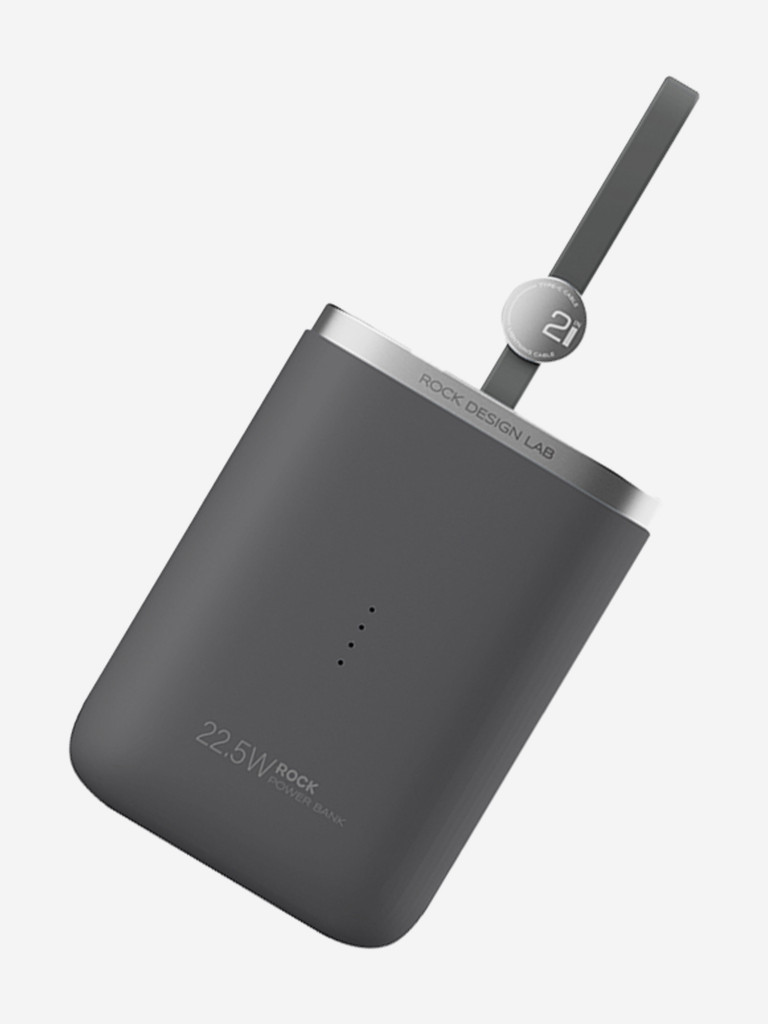 Внешний аккумулятор с быстрой зарядкой и встроенным кабелем 2 в 1 USB-C + LightningRock PowerSack Fast Charging with Cable черный