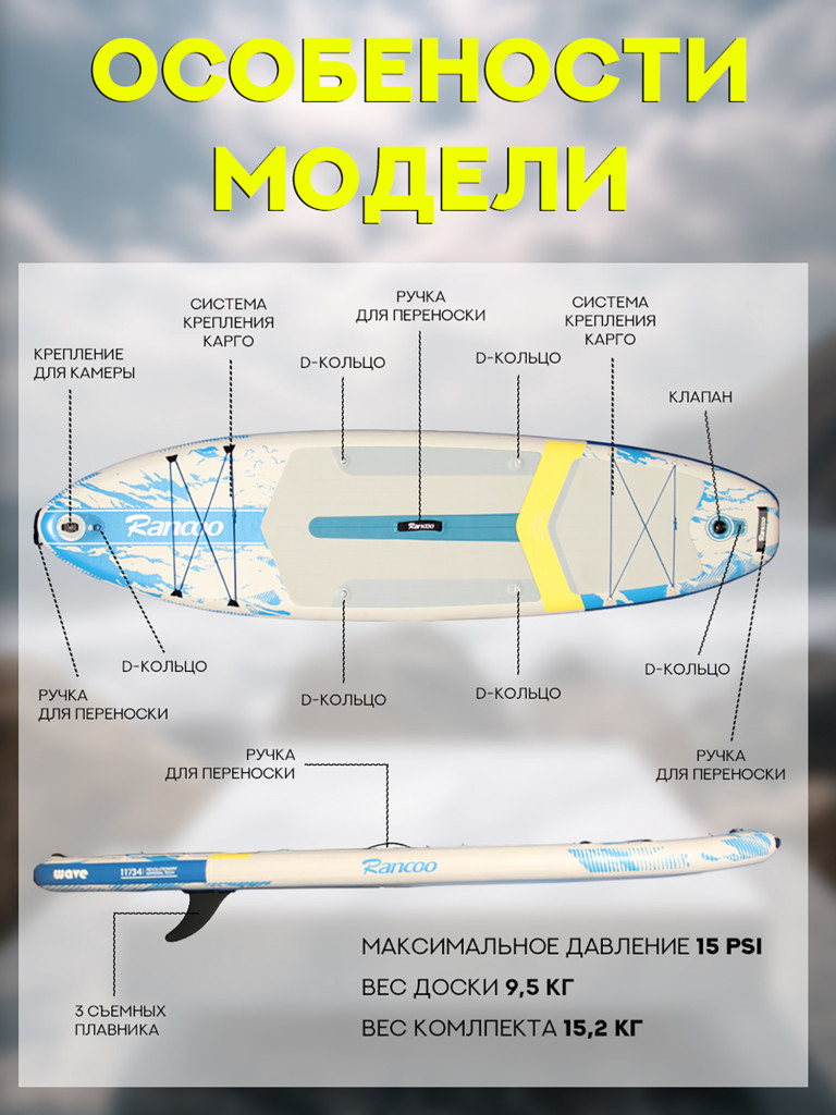 Надувной двухслойный сапборд Rancoo Whale 335-89-15 см, цвет белый