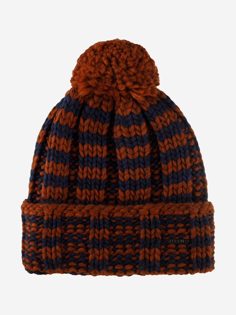 Шапка с отворотом STETSON 8599394 BEANIE STRIPES W POMPOM STETSON FREESTYLE (бордовый / синий)