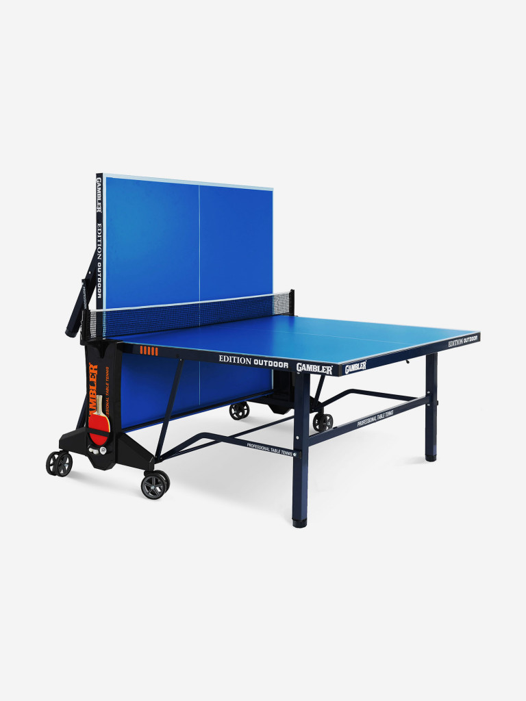 Стол теннисный всепогодный, для улицы, для дачи, для школы GAMBLER Edition Outdoor Синий, профессиональный, складной, с встроенной сеткой и колесами