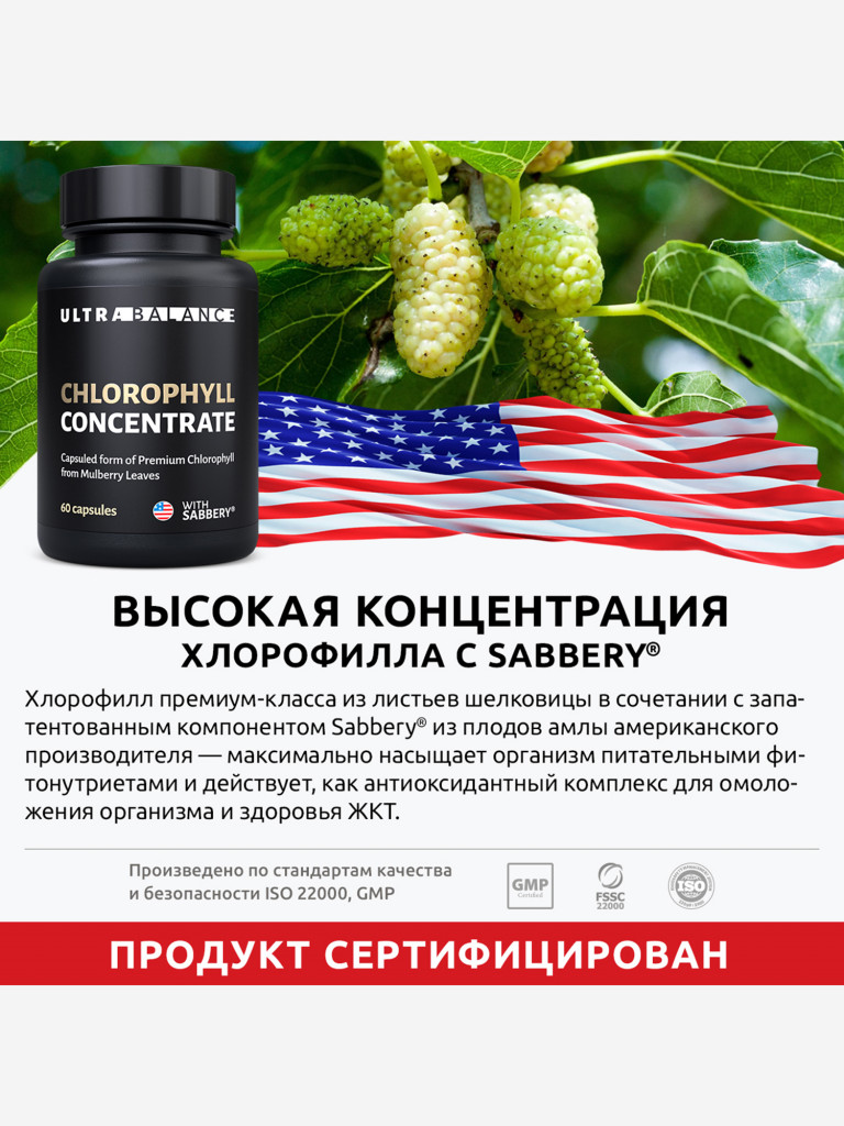 Хлорофилл концентрат UltraBalance витамины для снижения веса мужчин и женщин, 60 капсул
