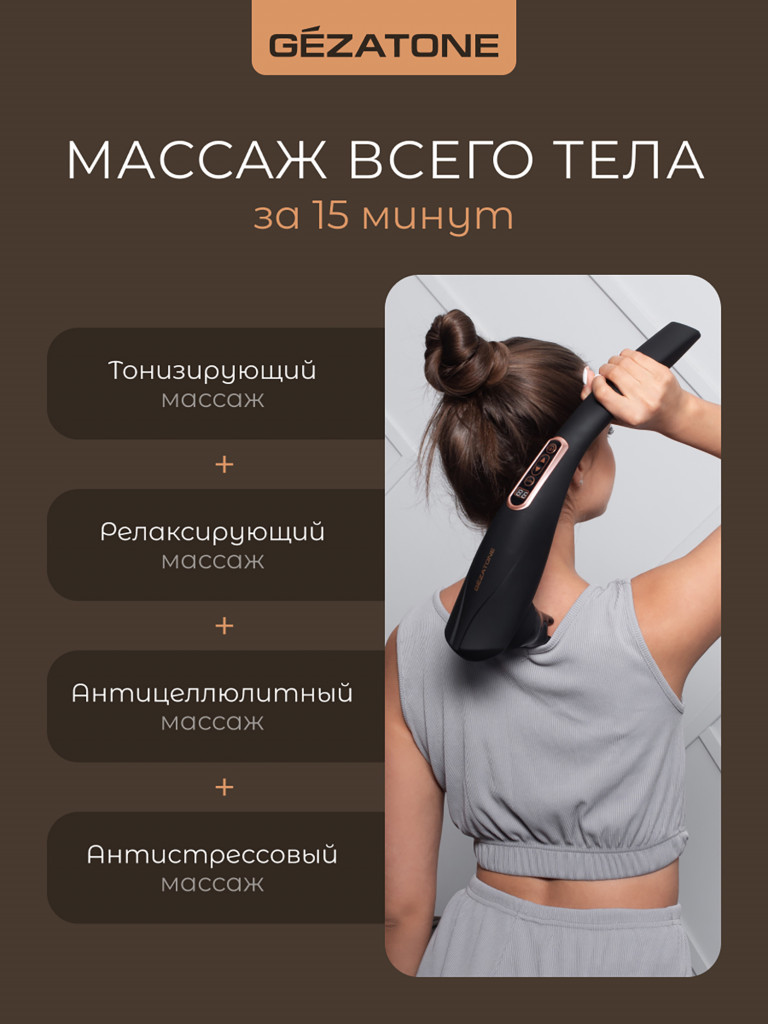 Массажер для тела Gezatone AMG127 NEO с 6-ю насадками, беспроводной