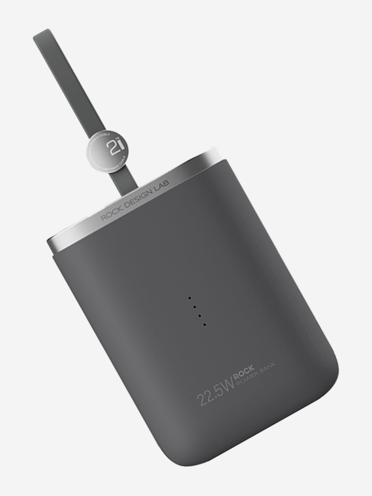 Внешний аккумулятор с быстрой зарядкой и встроенным кабелем 2 в 1 USB-C + LightningRock PowerSack Fast Charging with Cable черный