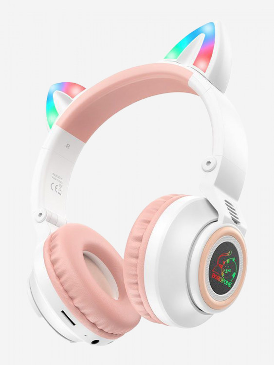 Беспроводные наушники Cat Ear Borofone BO18 Wireless Bluetooth 5.0 со светящимися кошачьими ушками белые