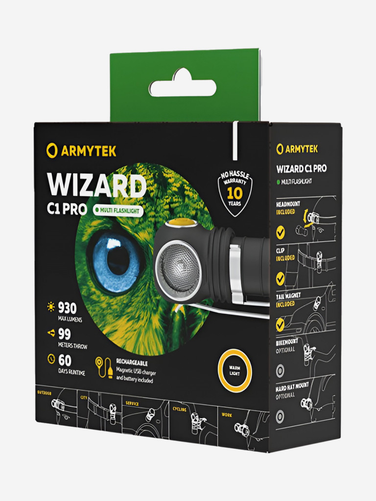 Фонарь налобный Armytek Wizard C1 Pro Magnet Usb, теплый свет