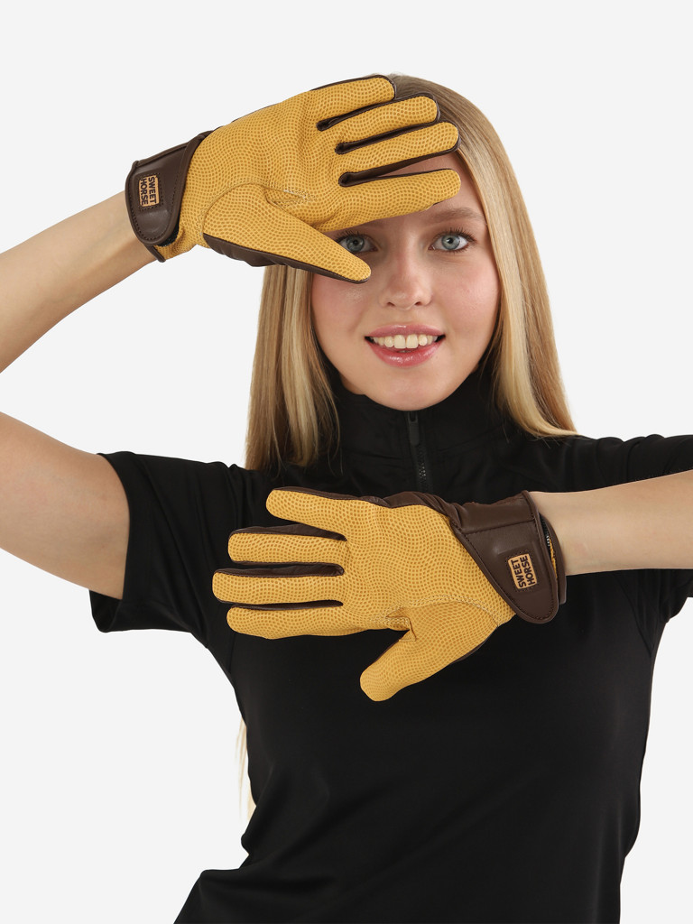 Кожаные перчатки женские Sweet Horse для верховой езды с защитой костяшек