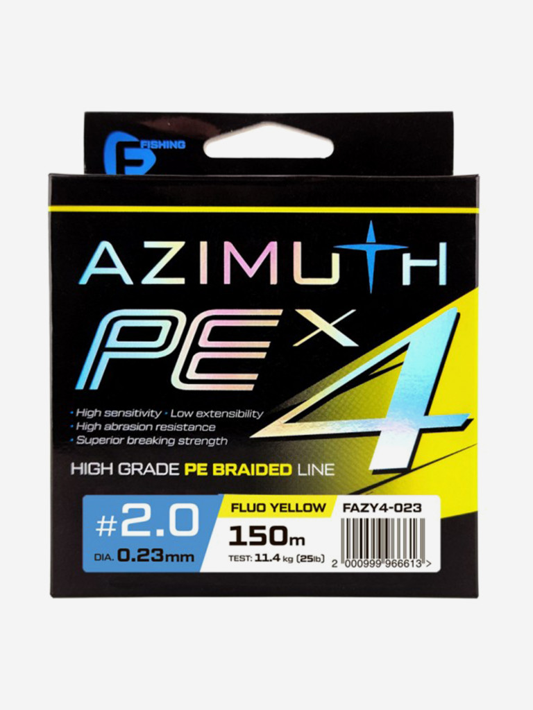 Шнур F-FISHING Azimuth PE X4 150м Fluo Yellow 0,23мм 11,4кг