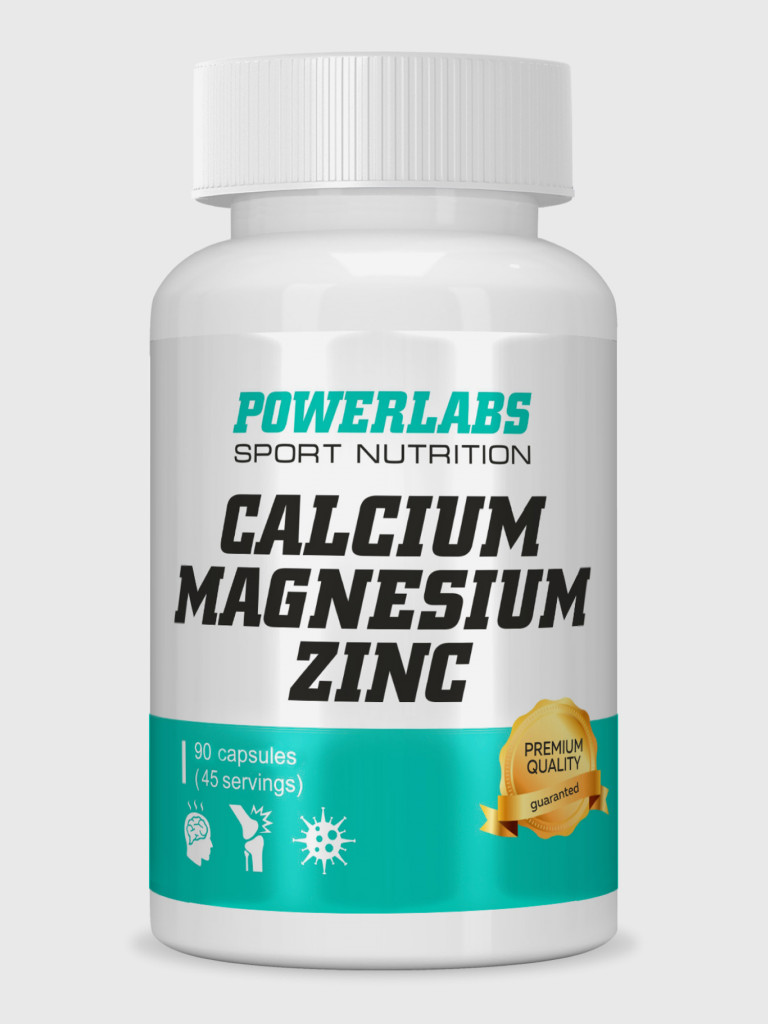 Минеральный комплекс для опорно-двигательной системы, Powerlabs, Кальций Магний Цинк, 90 капсул