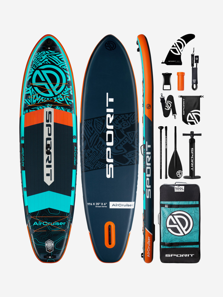 Надувная двухслойная SUP-доска SPORIT AIR CRUISER BLUE GREEN STD, 11'6" 351*86*15 см, сапборд