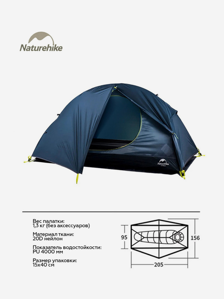 Палатка 1-местная Naturehike Spider 1 Cycling, нейлон 20 D, футпринт, синяя