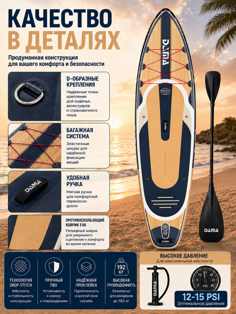 Сапборд двухслойный DAMA MONCHORIA Yellow 335 см