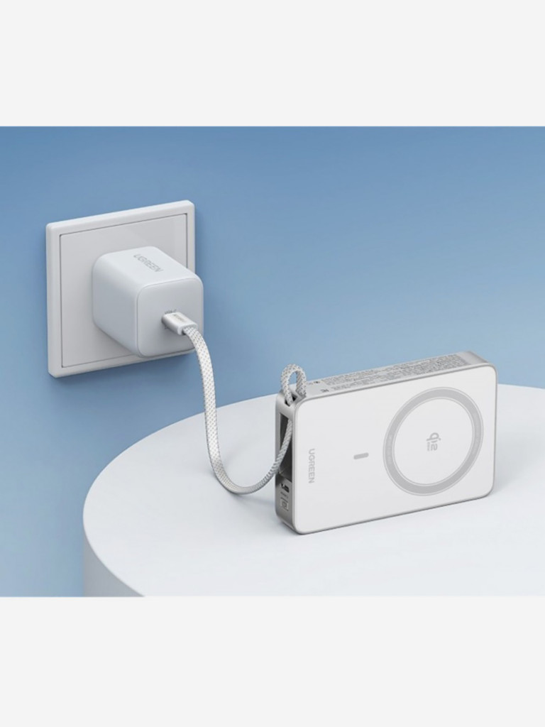 Внешний аккумулятор UGREEN PB773 (95027B) "MagFlow" 30W W-less 10000mAh Qi2.2 Power Bank&Built-in Cable (CCC) со встроенным кабелем USB-C