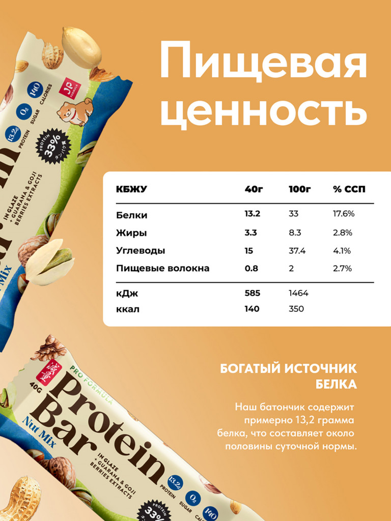 Протеиновые батончики без сахара, с экстрактами годжи и гуараны, Ореховый микс 16шт