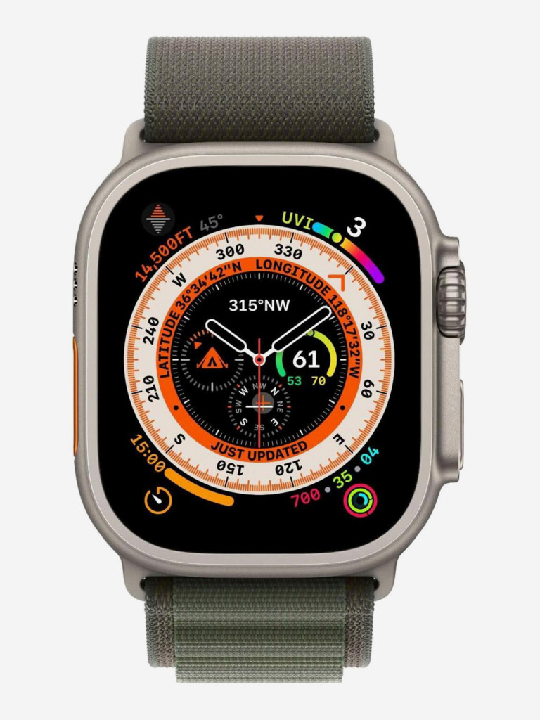 Часы Apple Watch 8 Ultra GPS+Cellular, Титановый корпус цвета альпийская  сияющая звезда, спортивный ремешок зеленого цвета 49 мм размер M