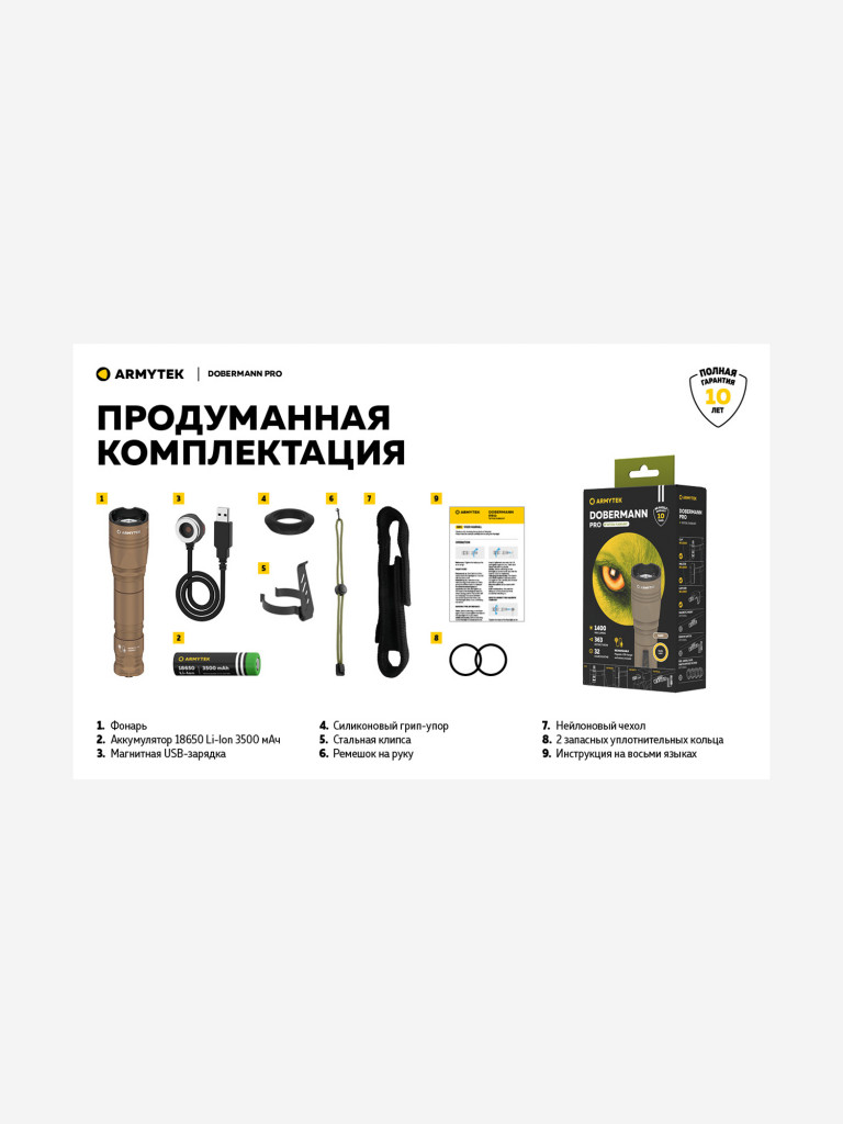Фонарь ручной Armytek Dobermann Pro Magnet USB Sand, теплый свет
