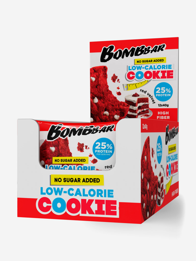 Низкокалорийное печенье 12 шт. Bombbar со вкусом "Красный бархат", 40г. х 12шт.