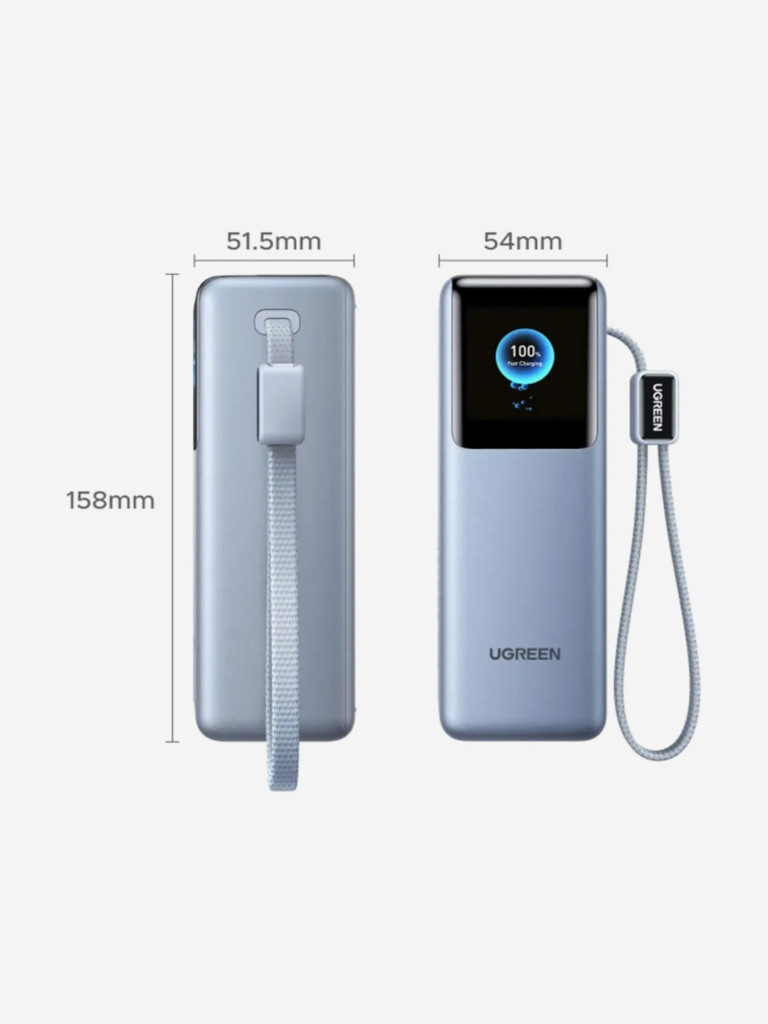 Портативный аккумулятор UGREEN PB728 (75702B) 200W Power Bank 25000mAh с двумя встроенными кабелями USB-C (ССС)