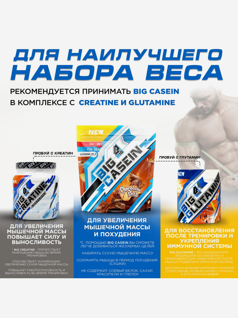 Казеин BIGSNT BIG CASEIN, мицеллярный для набора мышечной массы / 840 грамм, Сникерс