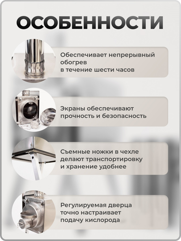 Печь для зимней палатки Экономка Малая Берег, съемные экраны, туристическая, походная