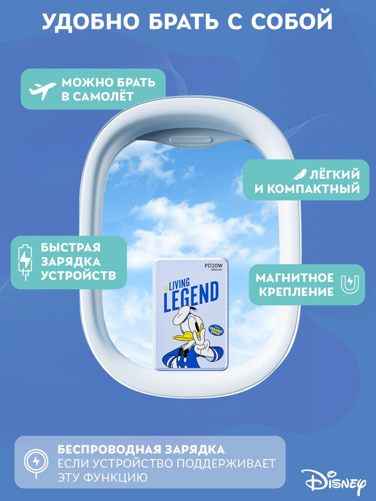 Внешний магнитный аккумулятор Disney Дональд Дак