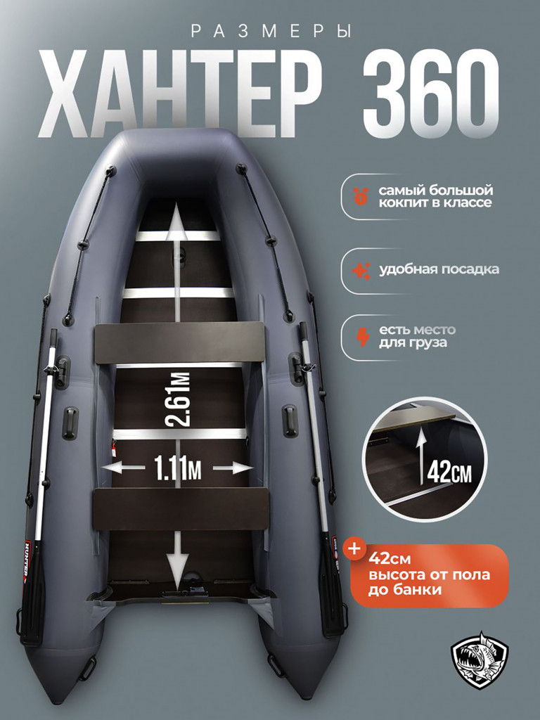 Лодка пвх под мотор Хантер 360 серая