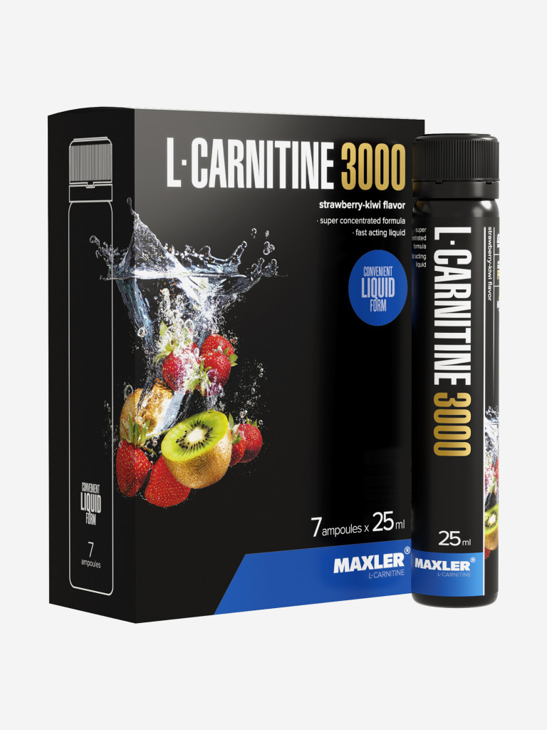 Л-карнитин жидкий Maxler, 3000 мг на порцию, 7 туб по 25 мл - Клубника-киви