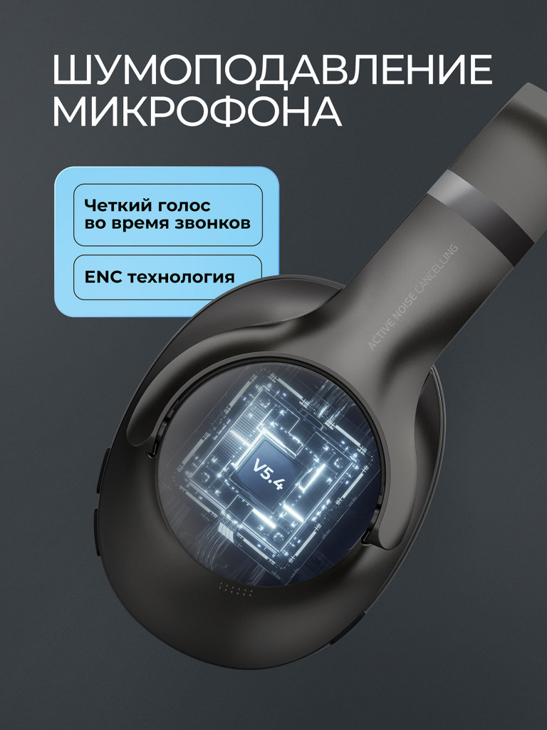 Беспроводные накладные наушники Stereo Ultra, bluetooth 5.4, шумоподавление ANC/ENC, 500мАч