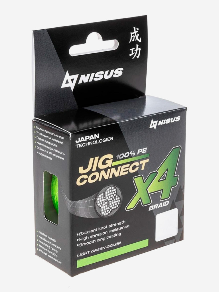 Шнур плетеный для рыбалки NISUS JIG CONNECT X4 PE, 150м, 0,12мм, 4,4кг, светло-зеленый