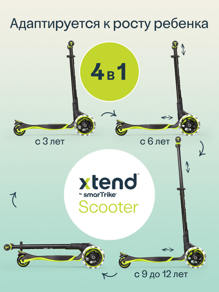 Самокат трехколесный детский SmarTrike Xtend Scooter, растущий, складной, от 3 до 12 лет