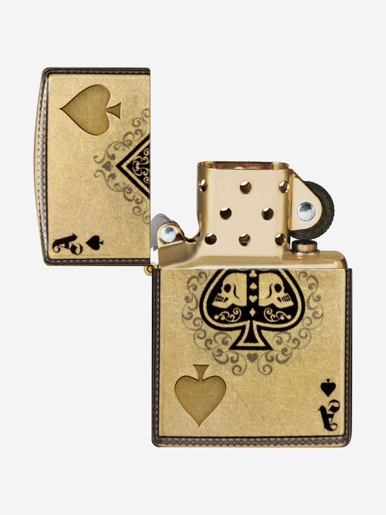 Зажигалка бензиновая ветроустойчивая Zippo Ace of Skulls Design 540 Tumbled Brass