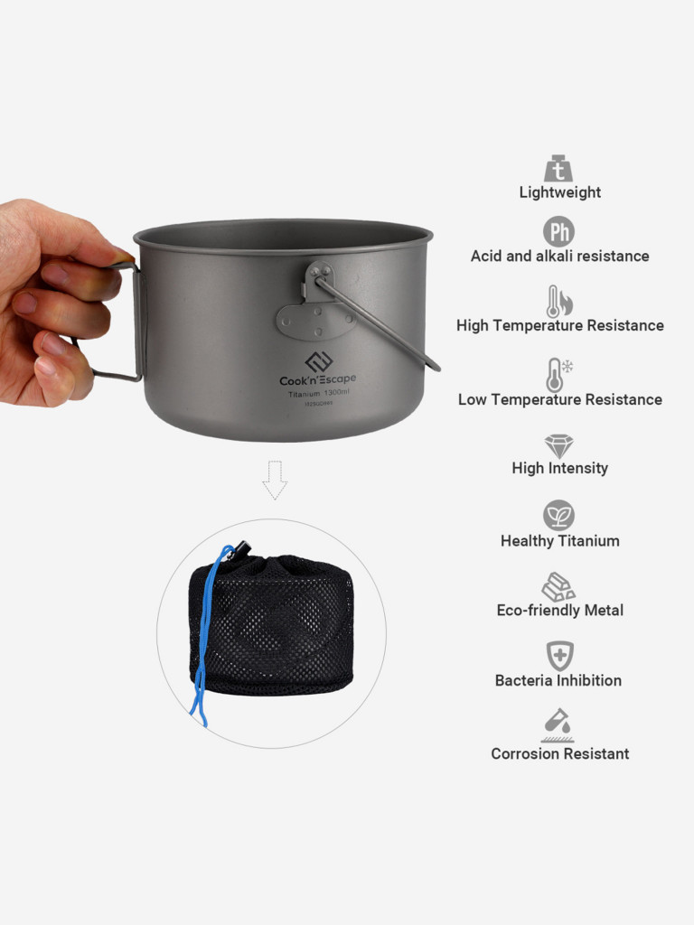 Кастрюля-котелок c крышкой CA2115 1300ml Titanium hanging pot