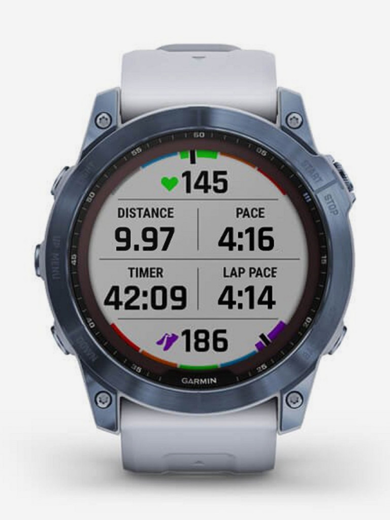 Часы Garmin Fenix 7X Sapphire Solar с подзарядкой от солнца, титановый синий минерал DLC с белым ремешком 010-02541-15