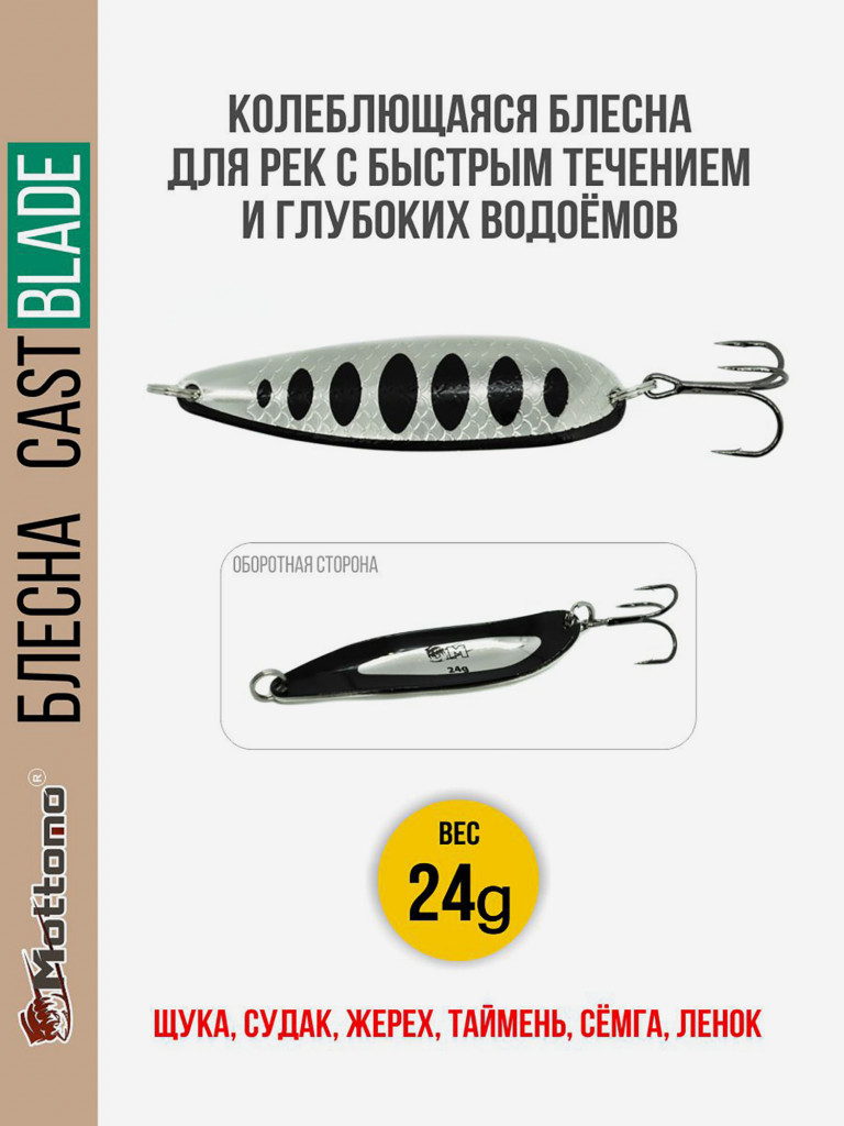 Блесна для рыбалки колеблющаяся Mottomo Cast Blade 24g Silver Black для спиннинга. Колебалка на щуку,судака,таймень