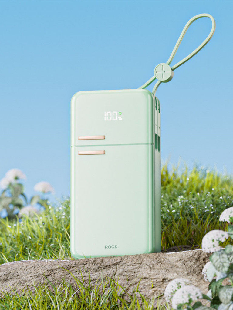 Внешний аккумулятор ROCK Y18 Fridge Series Fast Charging Power Bank with Cables зеленый