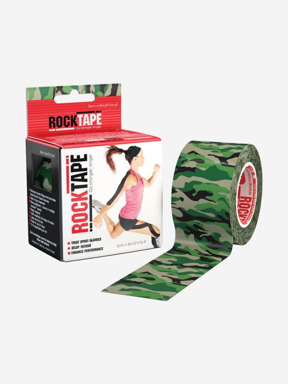 Кинезиотейп Rocktape 5 см х 5 м, зеленый камуфляж