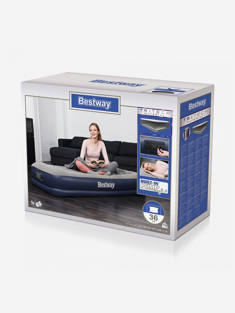 Кровать Bestway 67723 надувная 97х191х36см с подголовником с встроенным насосом 220В