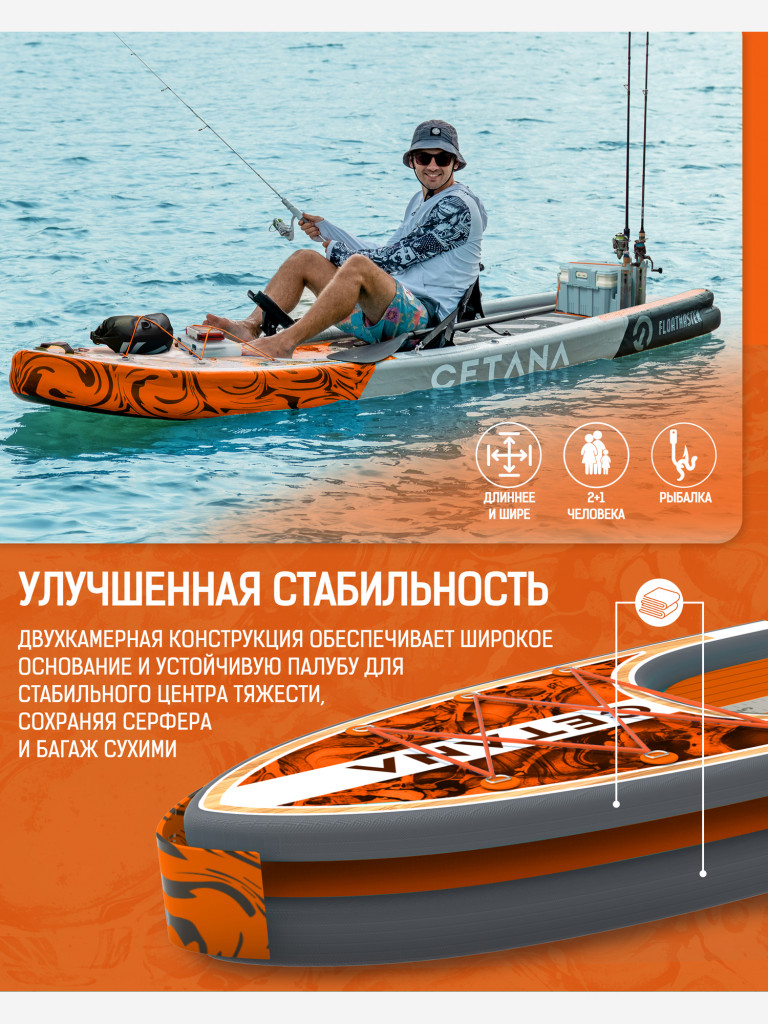 Надувная двухслойная SUP-доска CETANA FLOATMASTER ORANGE, 11'6" 350*88*17 см, сапборд