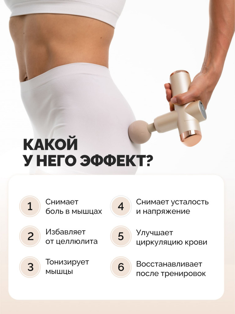 Перкуссионный беспроводной массажер для шеи, спины и плеч GESS Mini Revolver, массажный пистолет, ударный массажер, 4 насадки