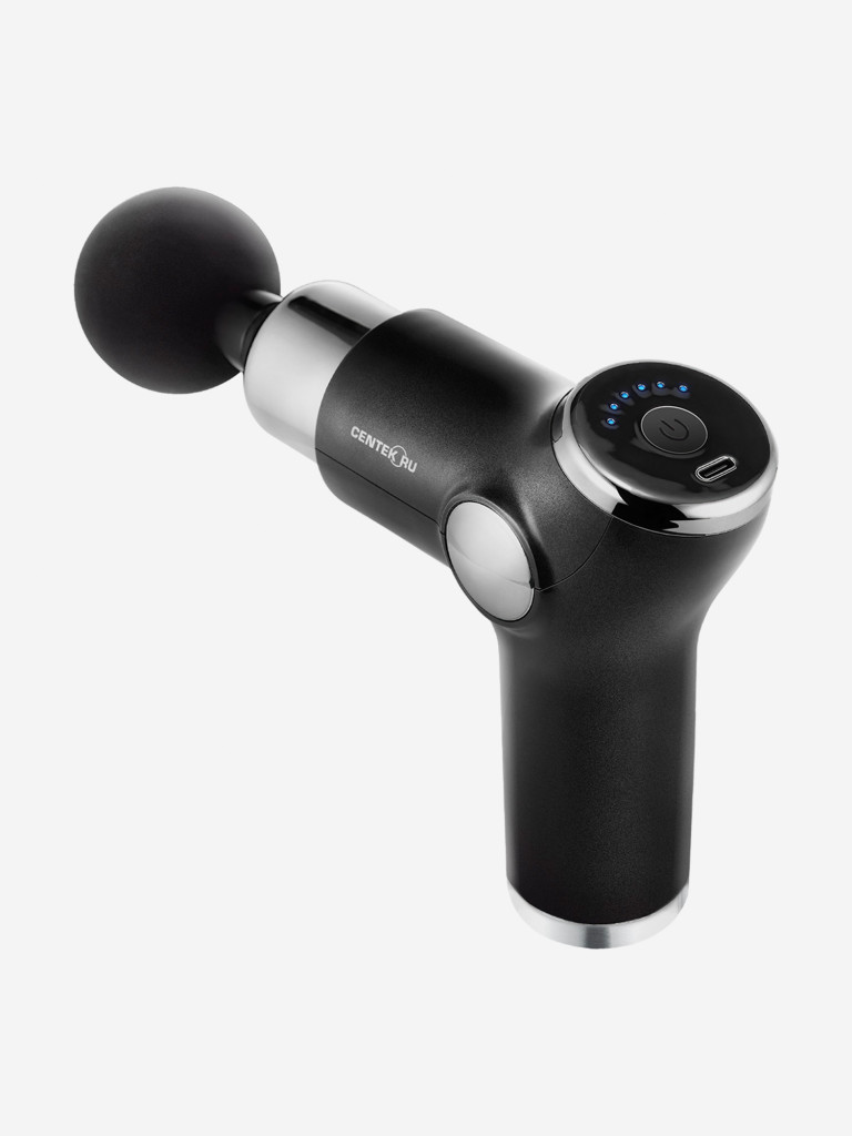 Электромассажёр Centek CT-2601 (пистолет) 30Вт, 4 насадки, 6 режимов, Li-ion 1800 мАч, 1800-3200 об.