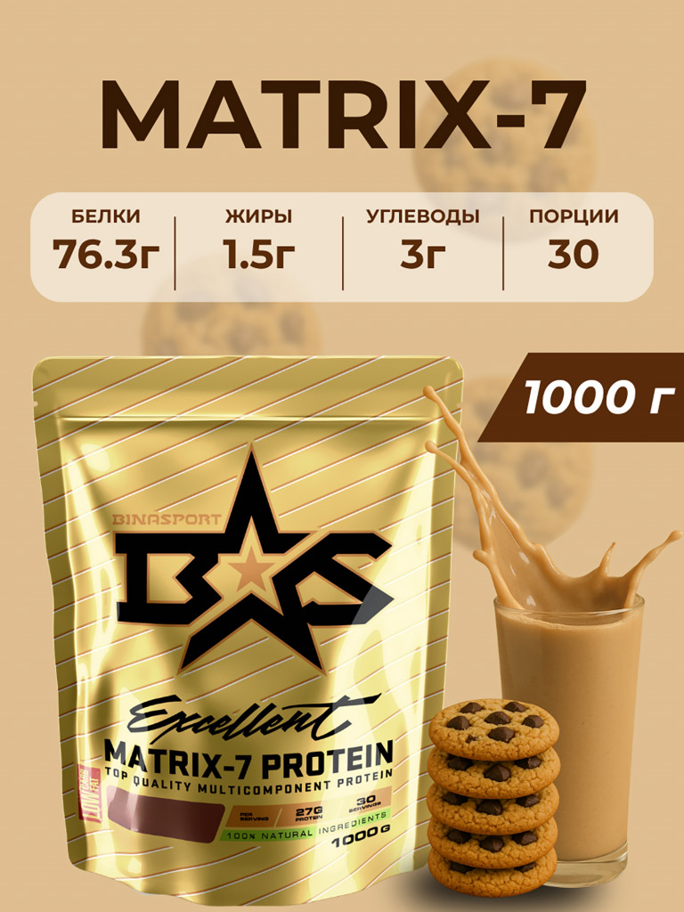 Экселент Матрикс-7 протеин BINASPORT 1000 г со вкусом шоколадного печенья