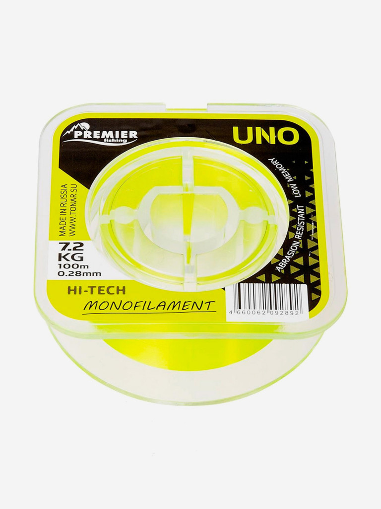 Леска для рыбалки Premier Fishing UNO Nylon 0,28мм, 100м, 7,2кг, флюоресцентно-желтый