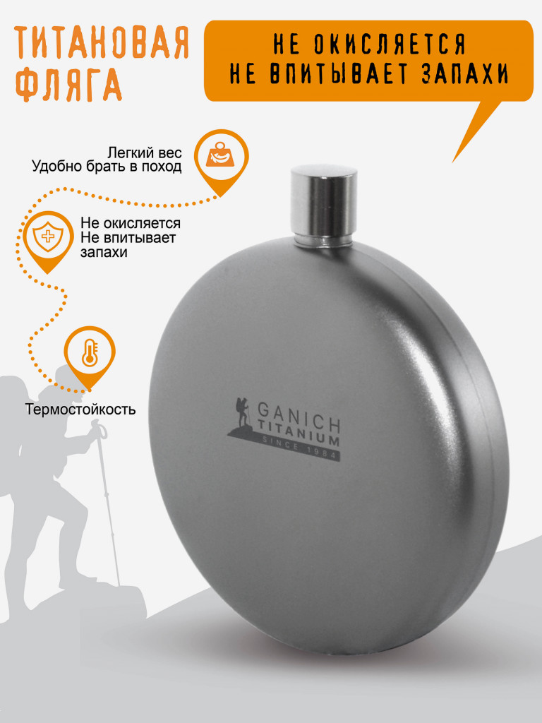 Титановая посуда, Фляга для воды и напитков походная 180 мл, фляга армейская и походная