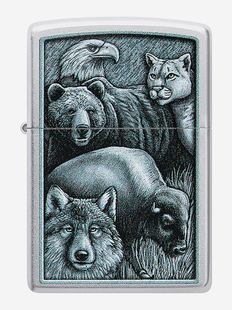 Зажигалка бензиновая ветроустойчивая Zippo Animal Kingdom Design Satin Chrome