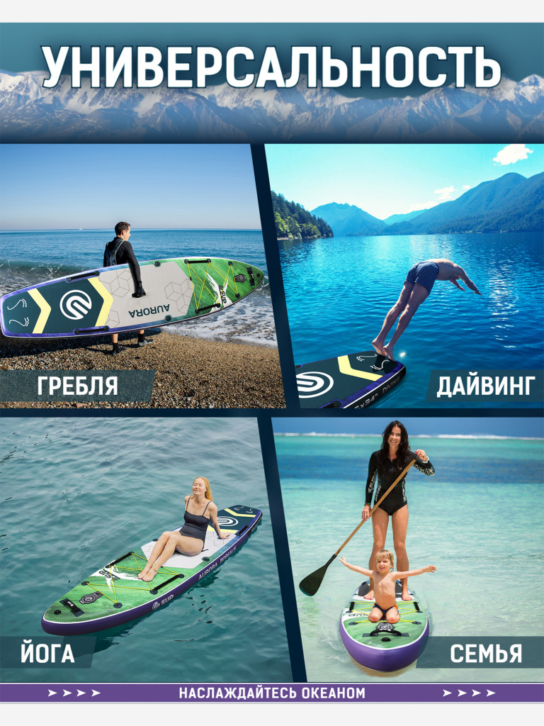 Надувная SUP-доска E-SUP AURORA GREEN, 11'6" 350*84*15 см сапборд