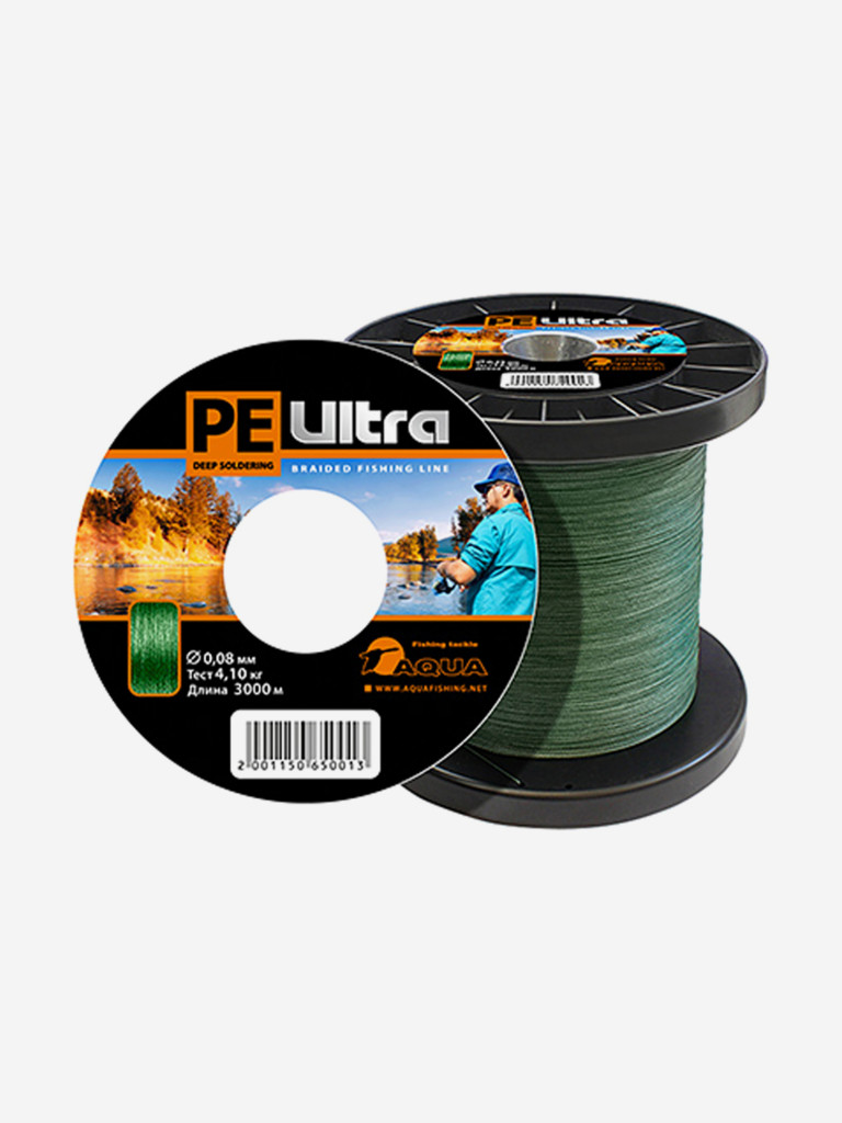 Плетеный шнур для рыбалки Aqua PE ULTRA Dark Green 0,08mm 3000m