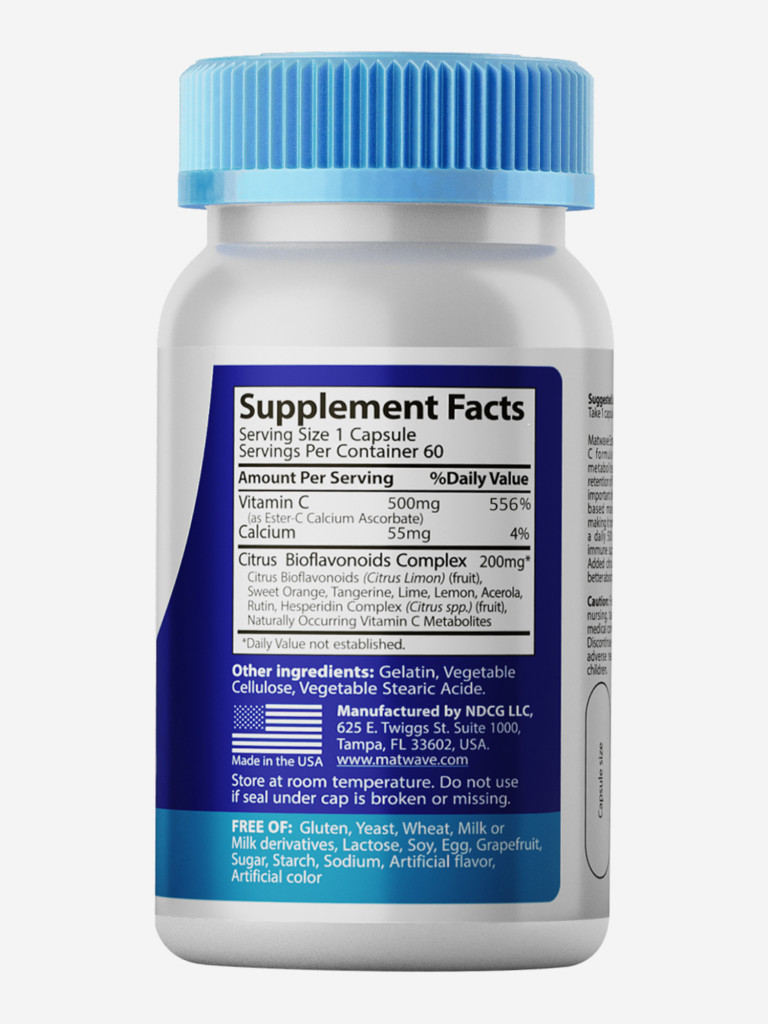 Витамин C Ester C (аскорбат кальция) с биофлавоноидами Matwave, 500 мг, 60 капсул