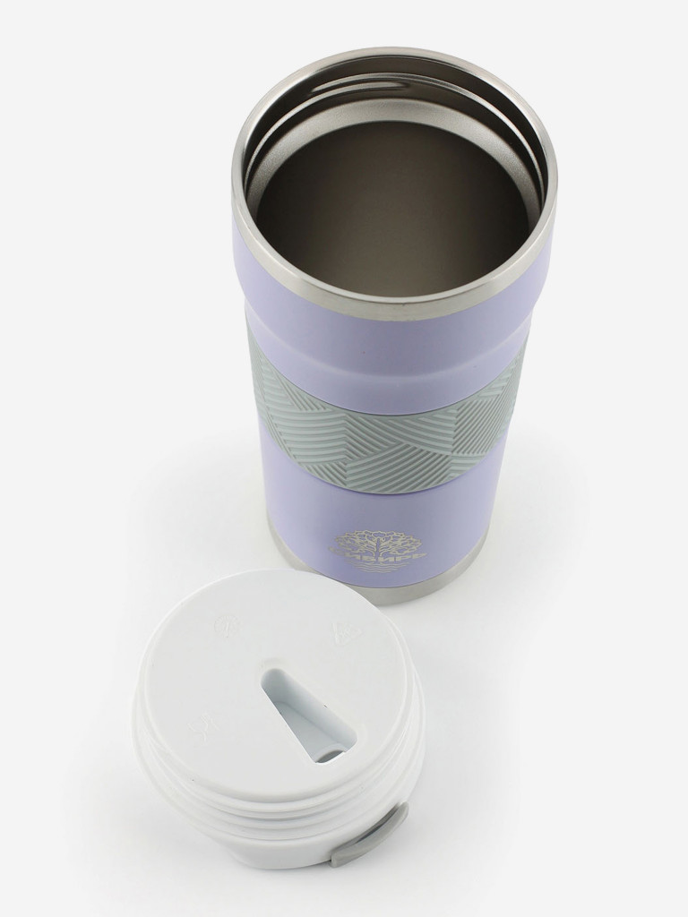 Термокружка женская 0,5л стальная СИБИРЬ "Лавандовые поля" с силиконовой вставкой серый
