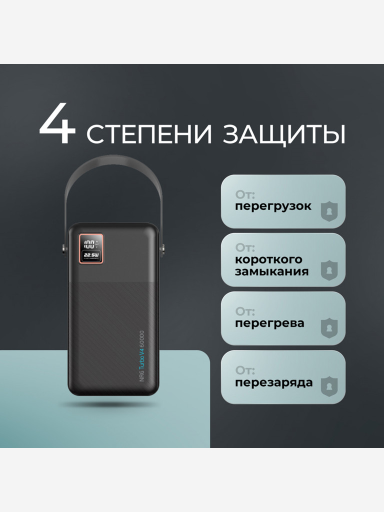 Внешний аккумулятор NRG Turbo V4 60000 мА-ч (222Вт-ч), дисплей